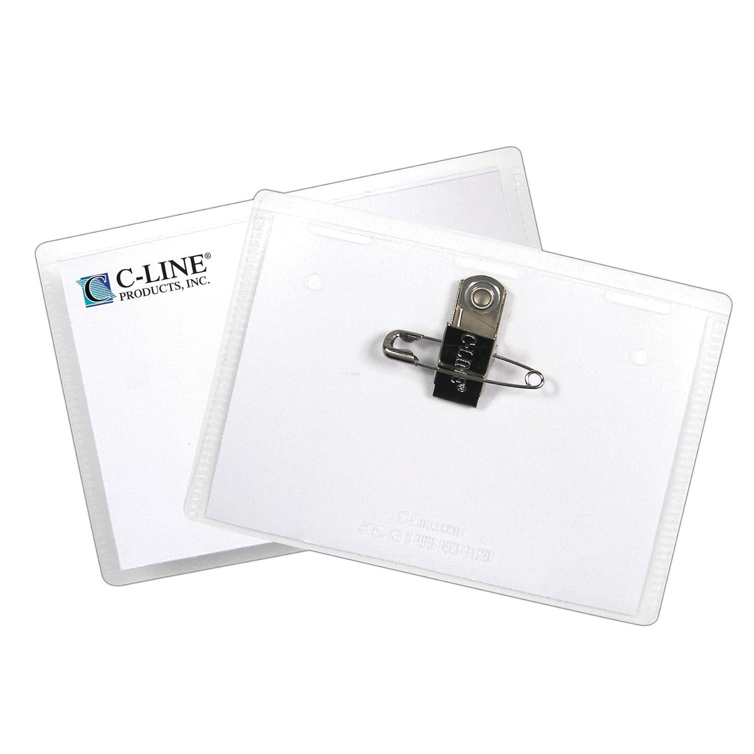 C-Line Clip and Pin Combo Name Badges with Inserts, 3-1/2 x 2-1/4 Inches, Pack of 50