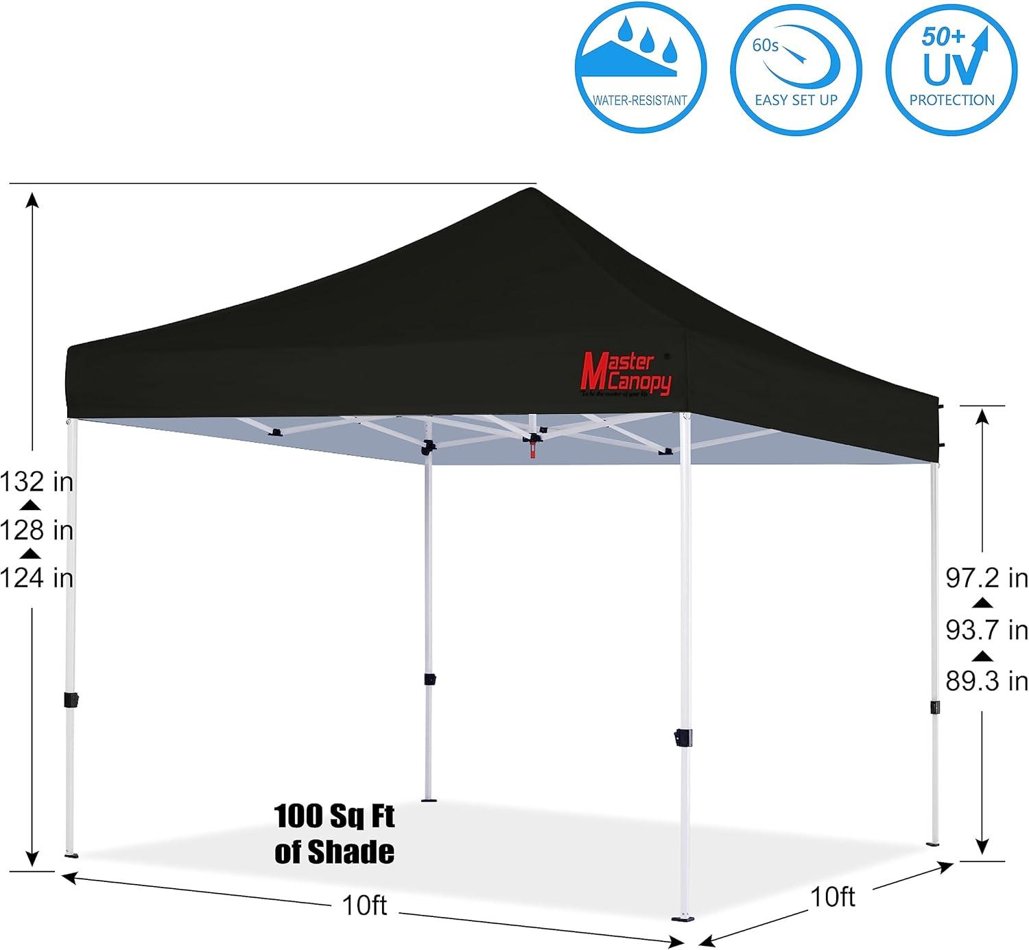 MASTERCANOPY Pop Up Canopy Tent Commercial Grade 10x10 Instant Shelter (Black)