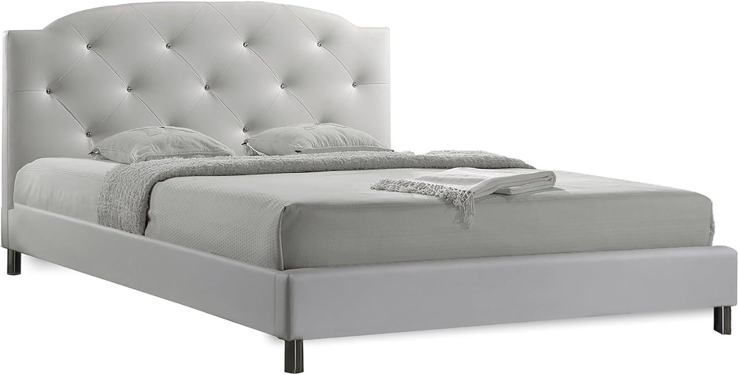 Full Canterbury Leather Contemporary Bed White - Baxton Studio: Crystal Tufted, Chrome Legs, No Box Spring Required