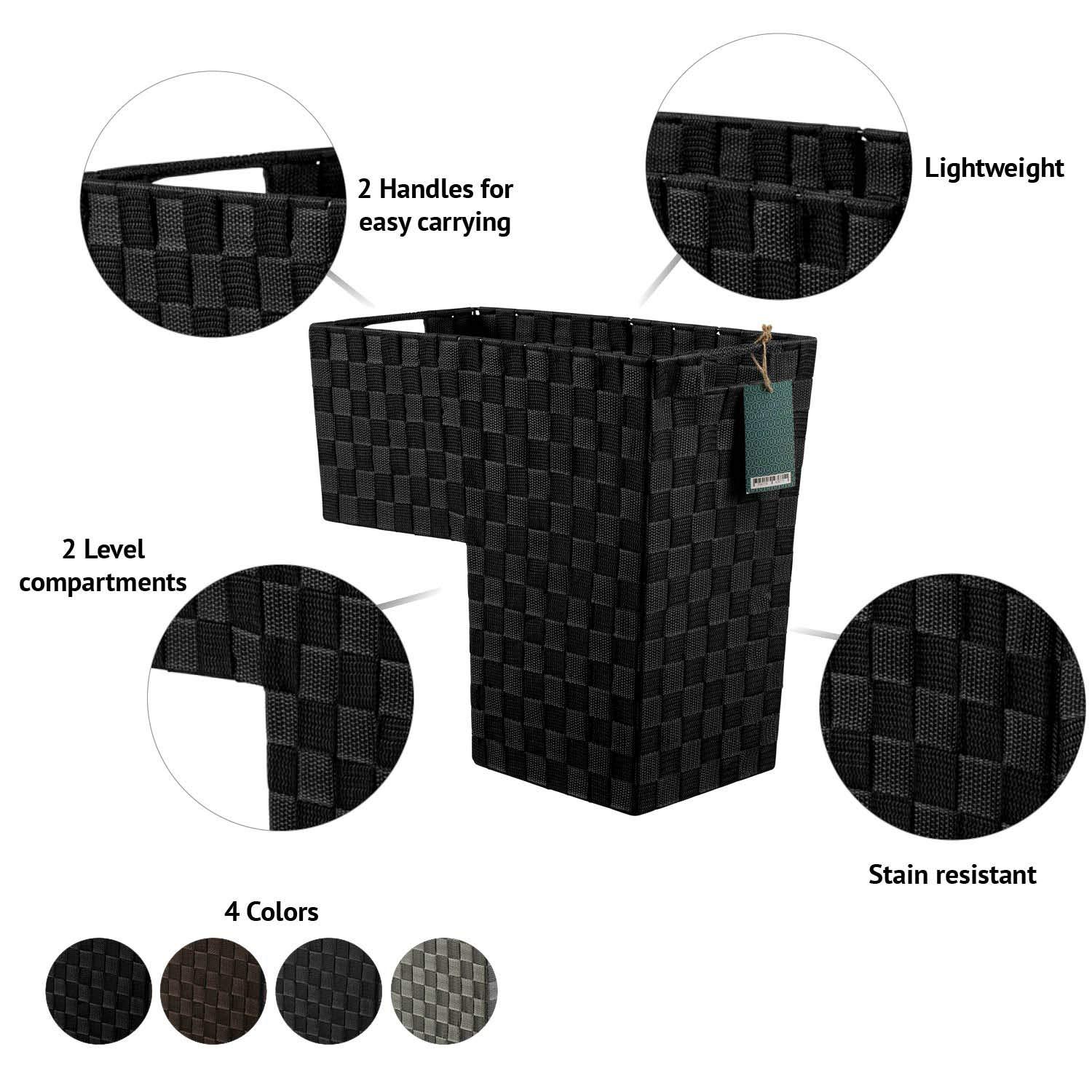 Black Nylon-Woven Stair Step Basket with Handle