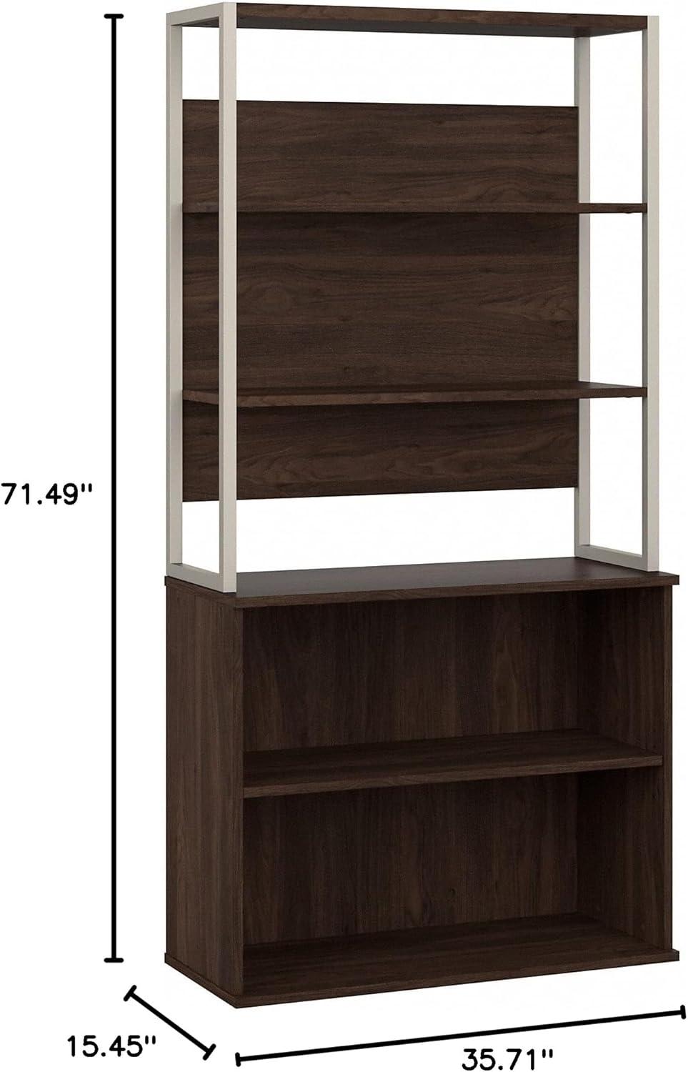 Modern Hickory Adjustable 4-Shelf Tall Etagere Bookcase