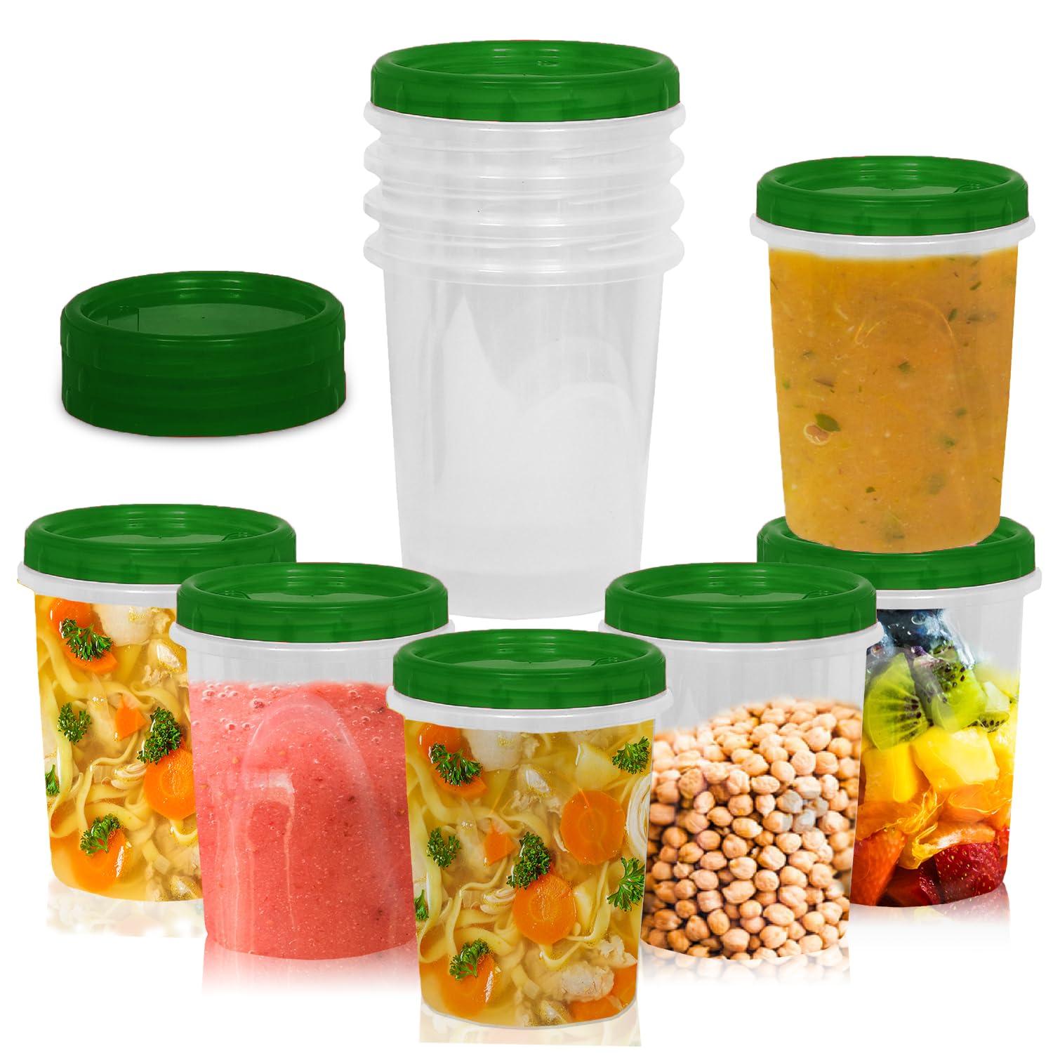 [Green - 12 Pk] Airtight Deli Containers with Lids Twist Lock Top Clear Food Storage for Meal Prep Snacks and Leftovers Freezer and Microwave Safe Stackable Leak-Resistant and 12 Pc. Set (32 Ounce)
