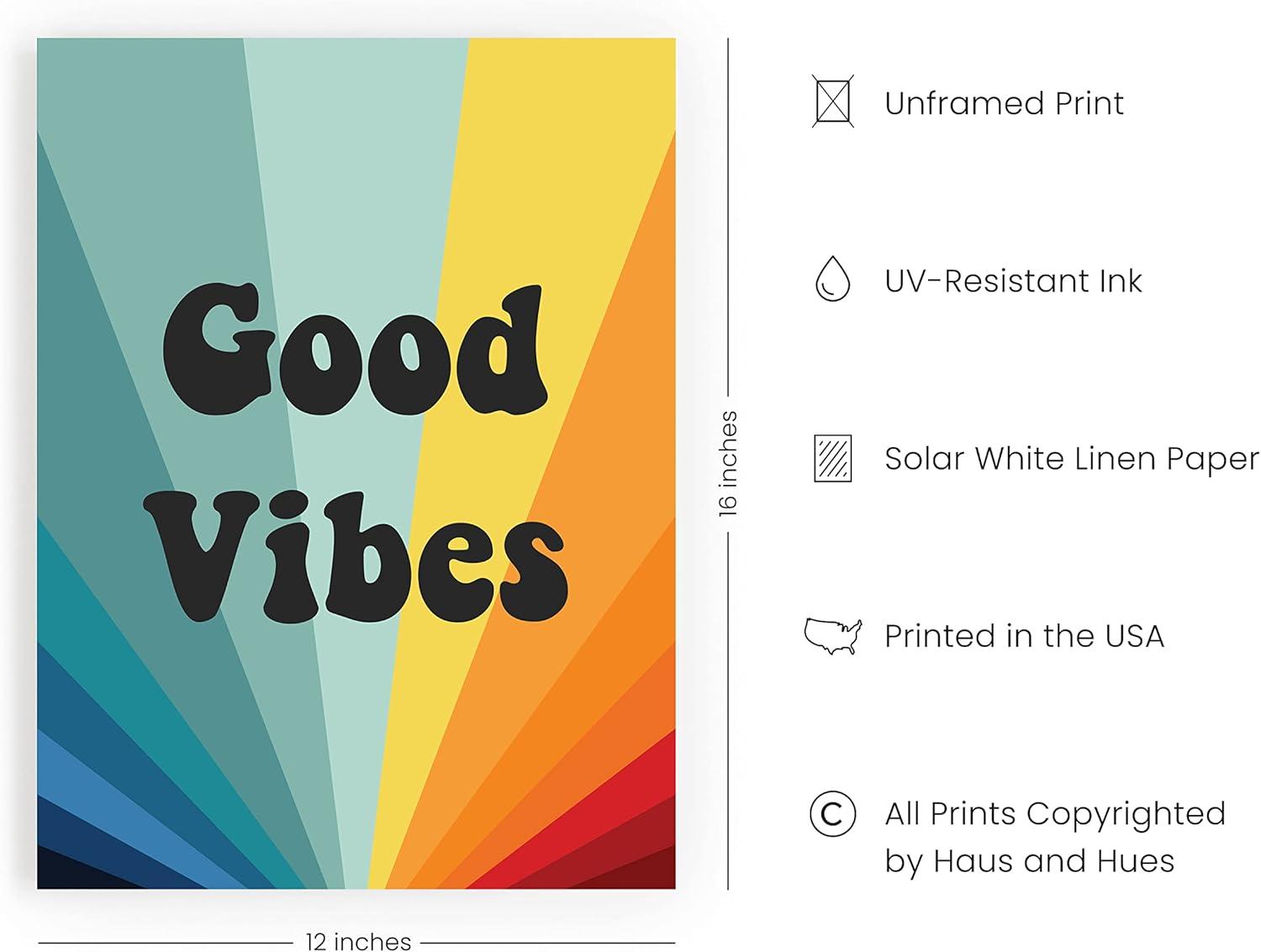 HAUS AND HUES Dope Posters Good Vibes Wall Decor - Good Vibes Only Wall Decor and Retro Posters | Good Vibes Only Wall Art and Retro Posters for Room Aesthetic Hippie Posters BEIGE FRAMED 12" x 16"