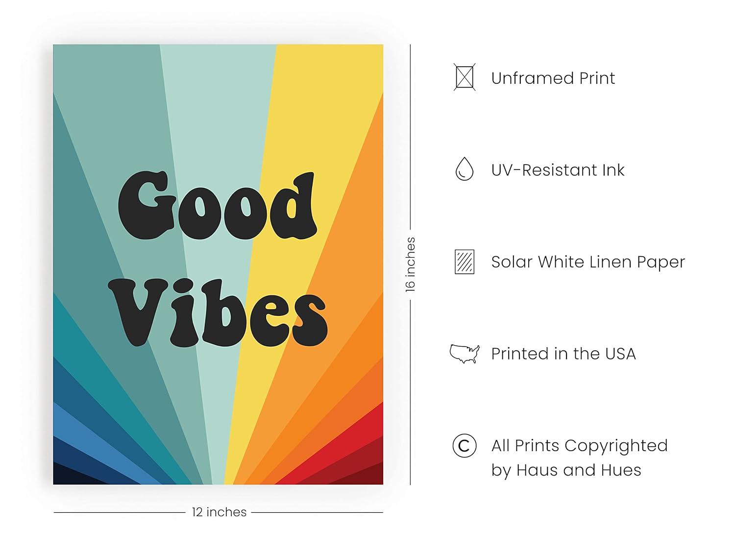 HAUS AND HUES Dope Posters Good Vibes Wall Decor - Good Vibes Only Wall Decor and Retro Posters | Good Vibes Only Wall Art and Retro Posters for Room Aesthetic Hippie Posters BEIGE FRAMED 12" x 16"