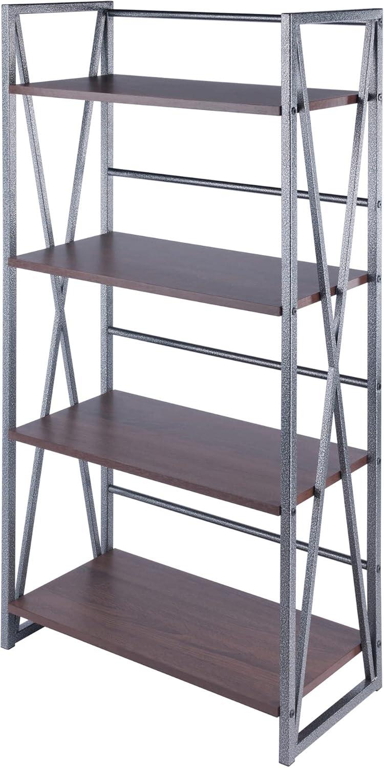 Isa Transitional 4-Tier Graphite & Walnut Shelving Unit