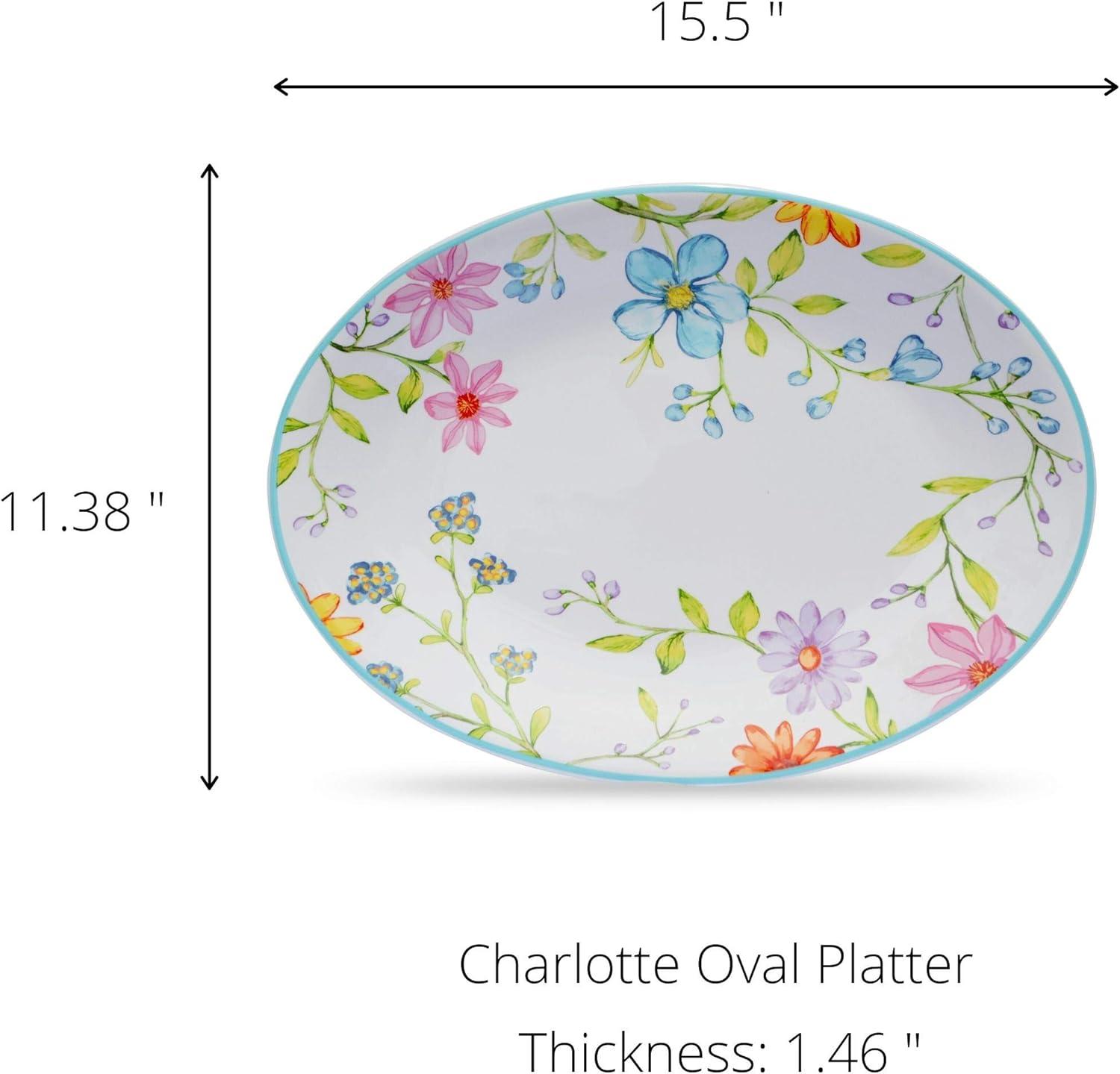 Charlotte 15" Multicolor Floral Ceramic Oval Serving Platter