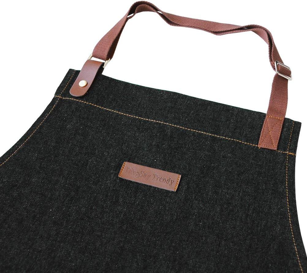 Apron with Pockets, Mens Womens Chef Bib Apron for Kitchen Cooking Grill BBQ Baking Server with Towel Loop