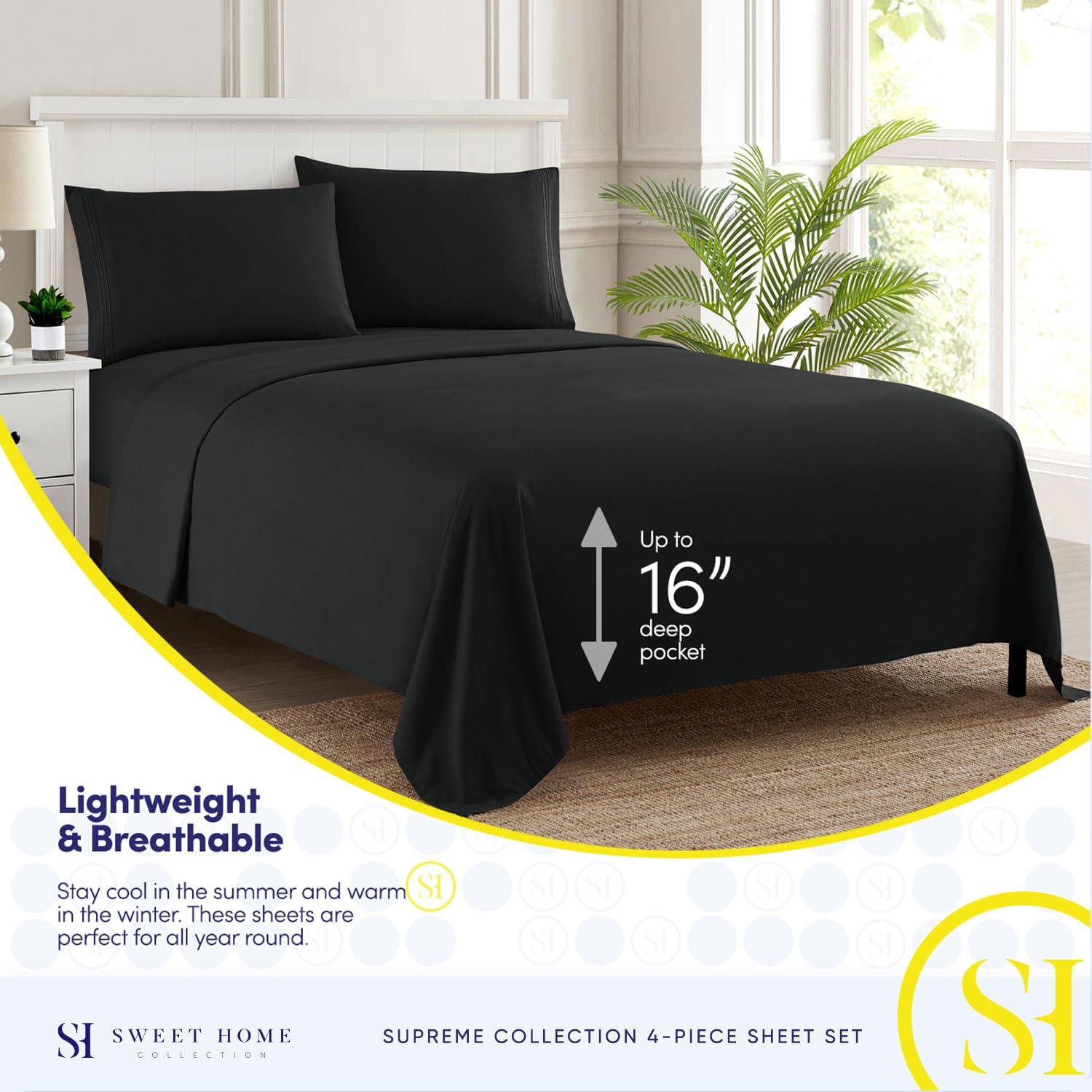 Sweet Home Collection Luxurious Classic Soft Solid 1800 Series Microfiber Sheet Set, Various Colors and Sizes