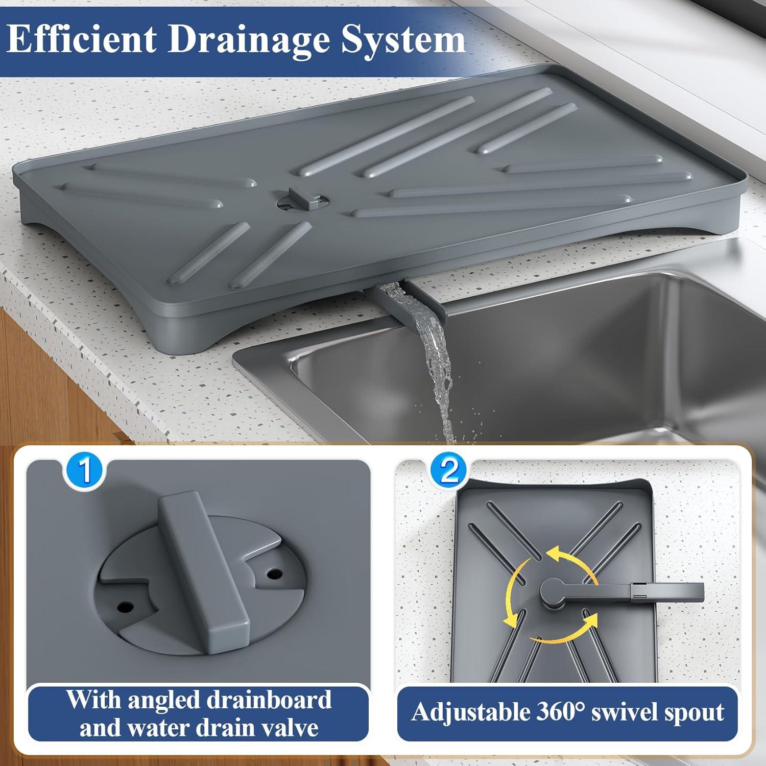 BEACHWATER POOL & SPA, LLC Dish Drying Rack For Kitchen Counter - Large Dish Rack With Drainboard, Rustproof Dish Drainer With Utensil Holder For Sink