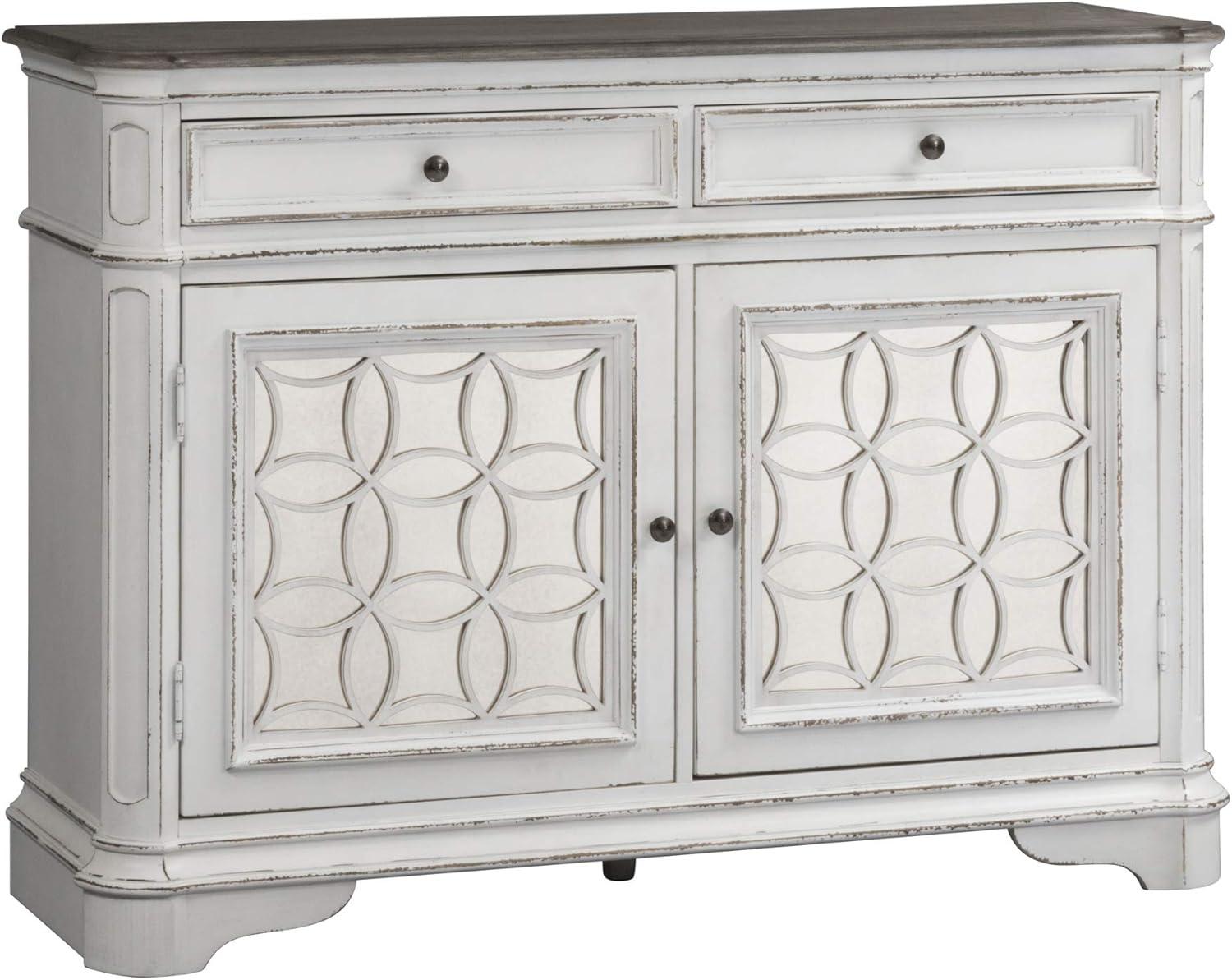 Antique White Mirrored 2-Drawer Traditional Buffet