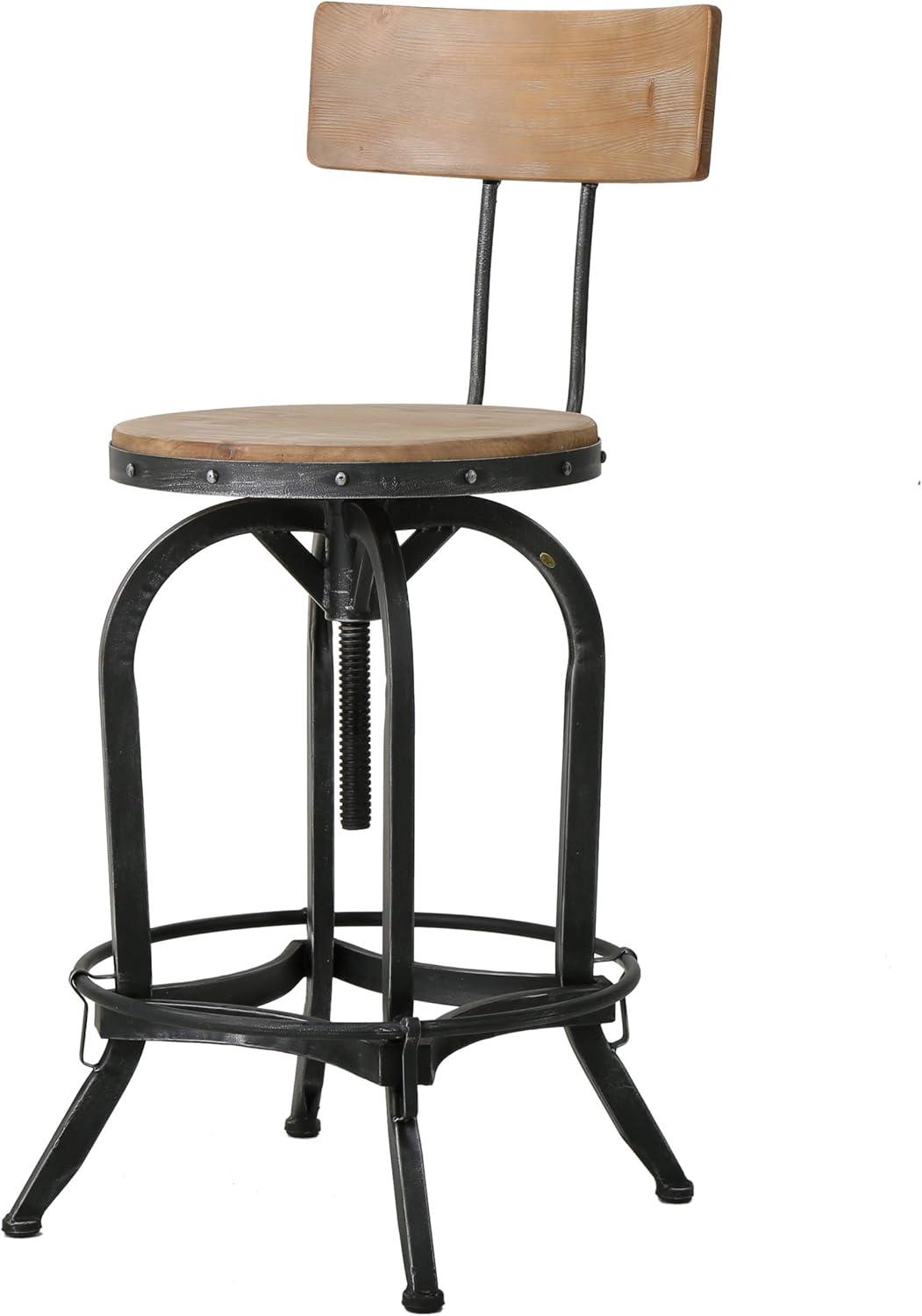 Hartley Naturally Antique Fir Wood Adjustable Barstool With Backrest