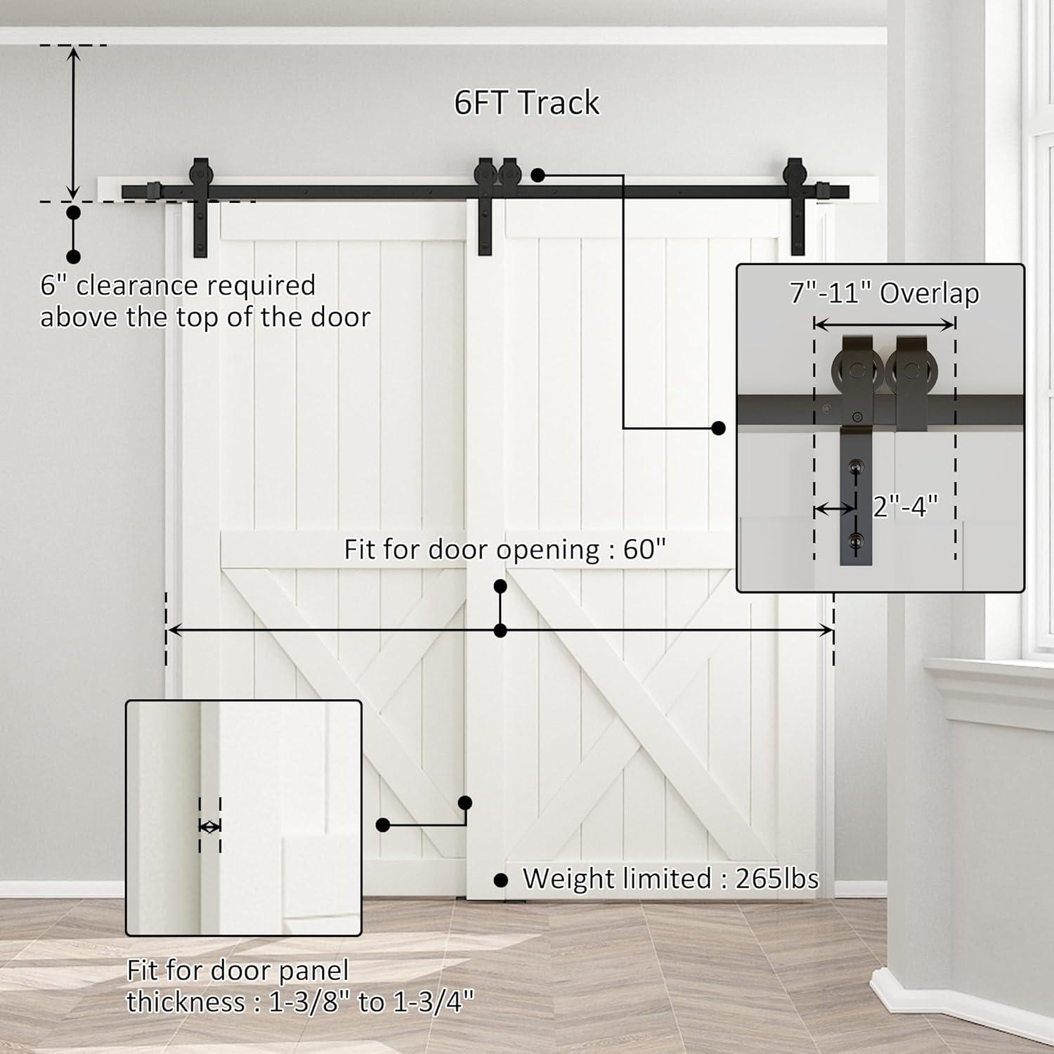 skysen 6FT Heavy Duty Sliding Barn Door Hardware Single Track Bypass Double Door Kit Black(Bypass J Shape-1)