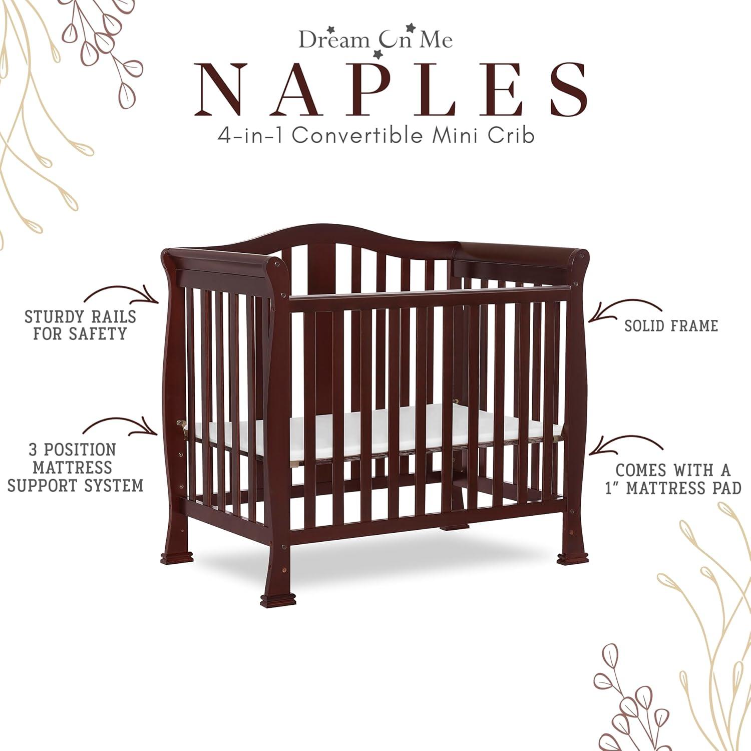 Espresso 4-in-1 Convertible Mini Crib with Mattress Pad