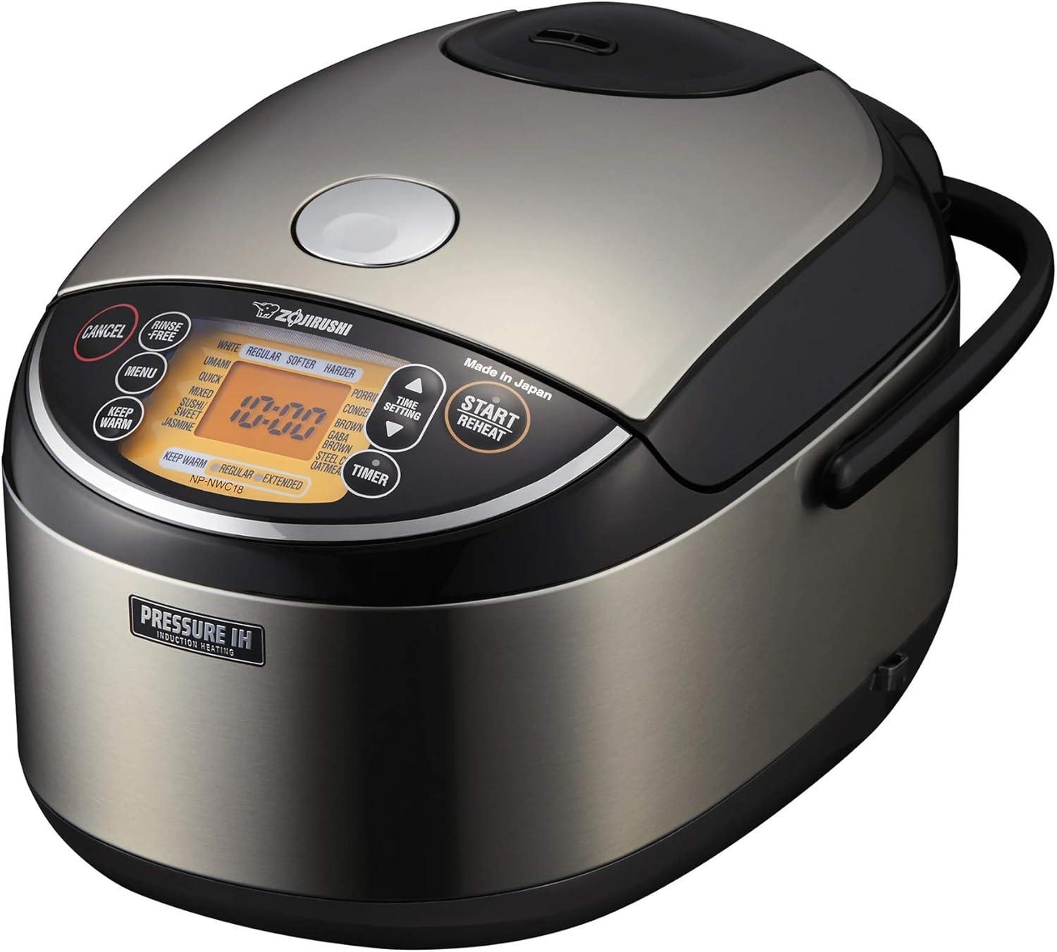 Zojirushi 10 Cup Pressure Induction Heating Rice Cooker & Warmer - NP-NWC18XB: Stainless Steel, 11 Settings, Nonstick