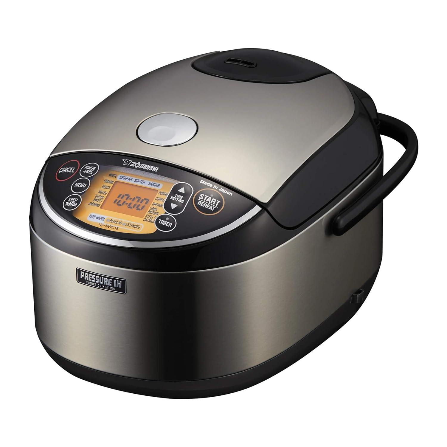 Zojirushi 10 Cup Pressure Induction Heating Rice Cooker & Warmer - NP-NWC18XB: Stainless Steel, 11 Settings, Nonstick
