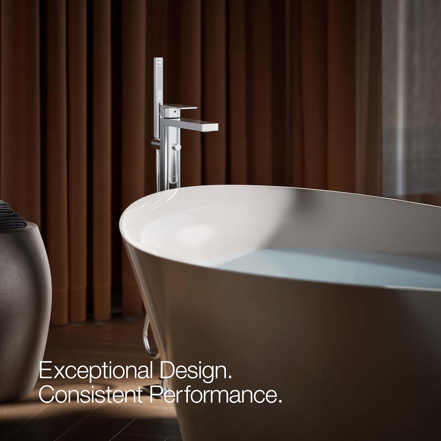 Parallel Floor-Mount Bath Filler Trim With Handshower