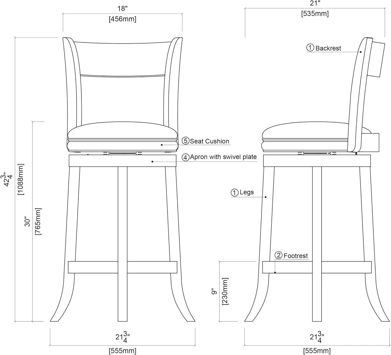 Elegant Walnut Finish Swivel Barstool with Black Faux Leather