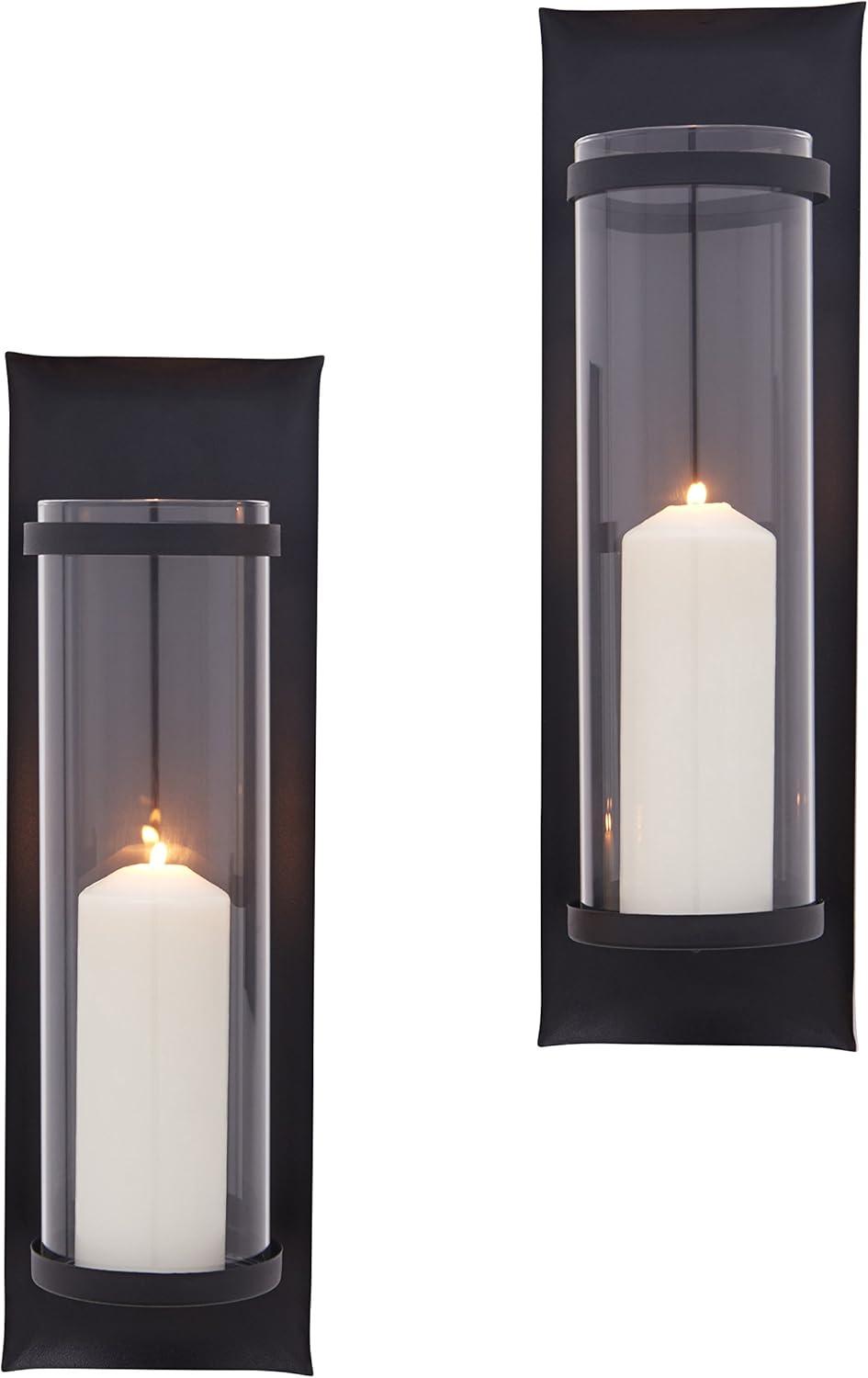 Metal and Glass Wall Sconce Candle Holder Set (Set of 2)