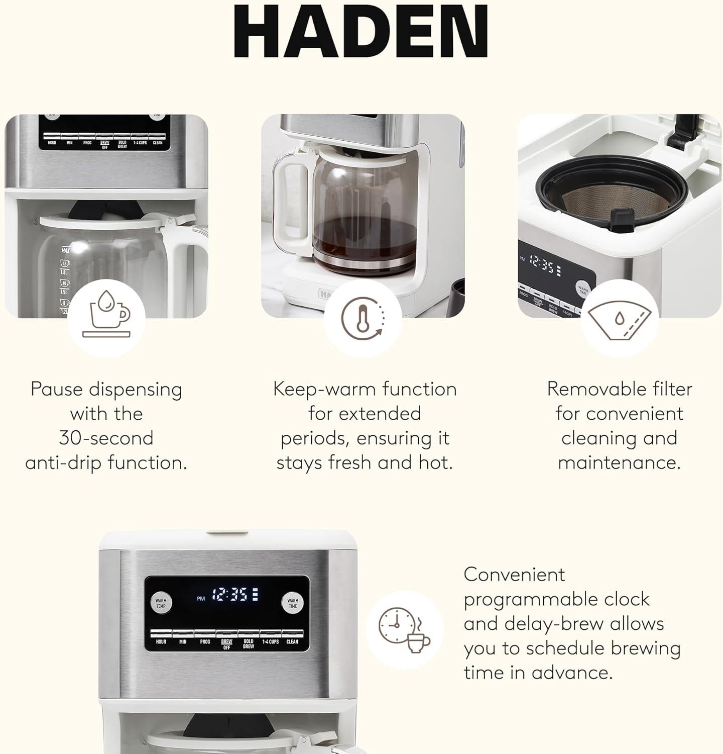 HADEN Generous Brew White 14-Cup Drip Coffee Maker