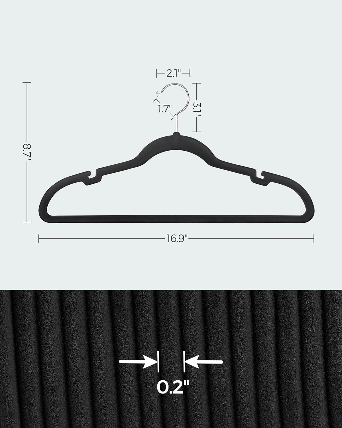 SONGMICS Velvet Hangers 30 Pack, Non-Slip Clothes Hangers, Suit Hangers with Shoulder Notches, Pants Bar, 360° Swivel Hook, Space-Saving, for Closet, Ink Black UCRF029B03