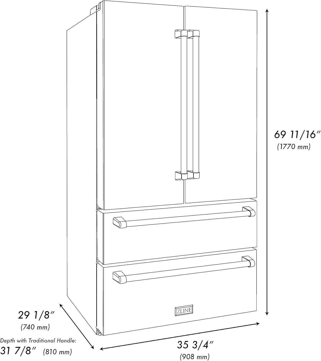 ZLINE 36" Autograph Edition French Door Refrigerator in Fingerprint Resistant Stainless Steel