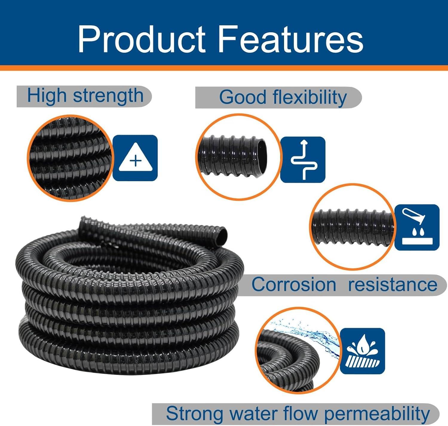 Beckett Pond Corrugated Tubing - Black [Pond, Plumbing Parts] 20' Long x .75" Diameter