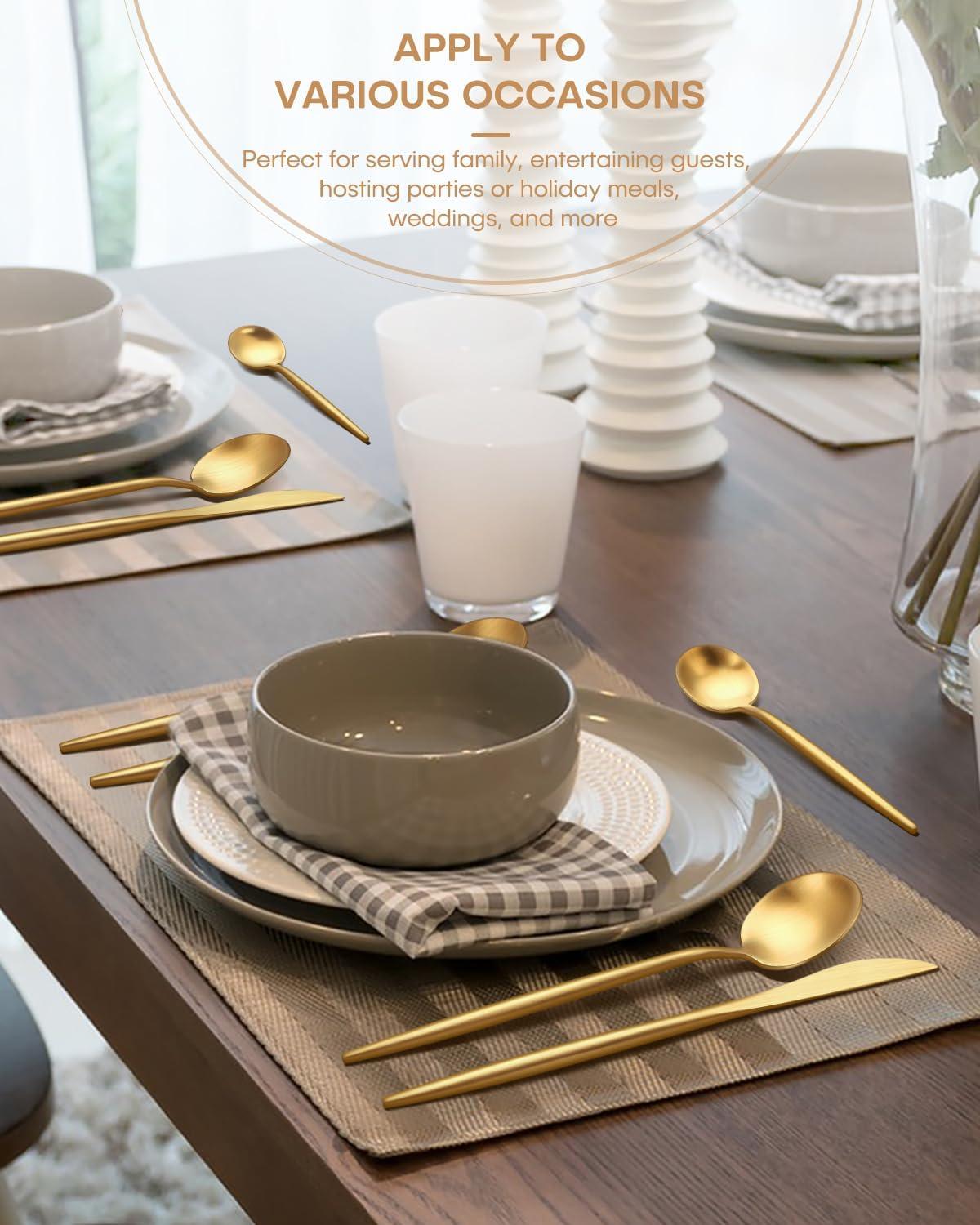 Everly Quinn 30-Piece Gold Silverware Set, Flatware Set For 6, Food-Grade Stainless Steel Cutlery Set, Includes Spoons Forks Knives, Kitchen Cutlery For Home Office Restaurant Hotel