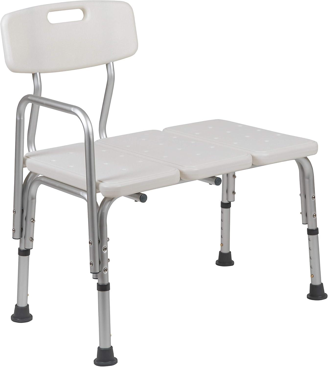 Flash Furniture DC-HY3510L-WH-GG Phoebe Aluminum Height Adjustable Medical Shower Transfer Bench