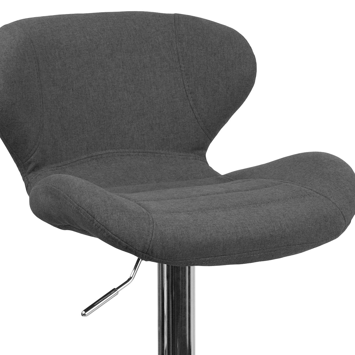 Flash Furniture Francis Contemporary Blue Fabric Adjustable Height Barstool with Curved Back and Chrome Base