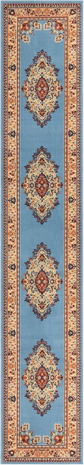 Unique Loom Washington Reza Rug Light Blue/Cream 3' x 16' 5" Runner Floral French Perfect For Bathroom Hallway Mud Room Laundry Room