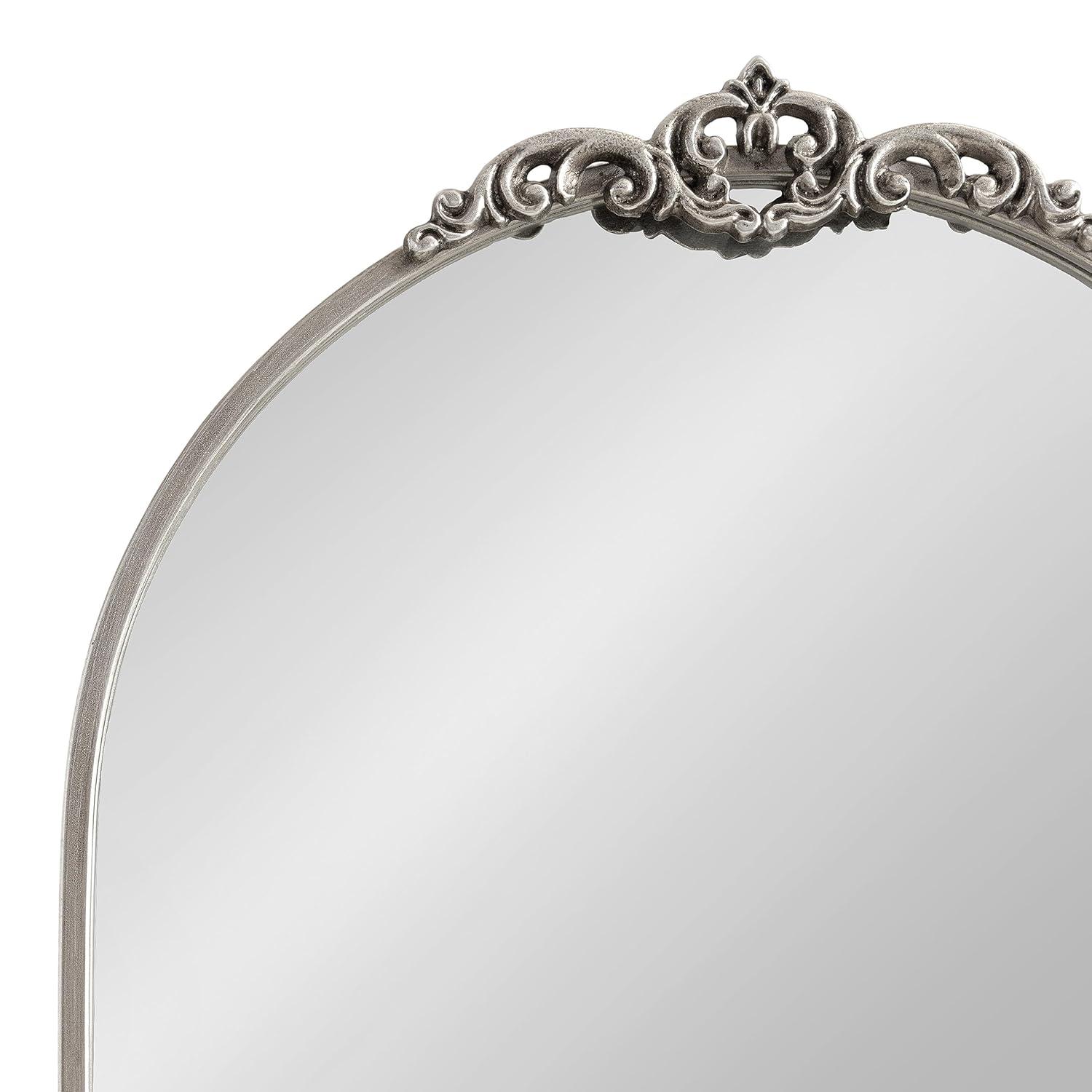 Kate & Laurel All Things Decor 21"x26" Myrcelle Decorative Framed Wall Mirror: Antique Silver, Arched, Ornate Garland Design