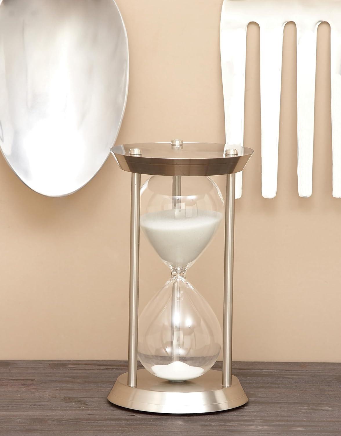 Elegant Silver Metal and Glass 12" Hourglass Sand Timer