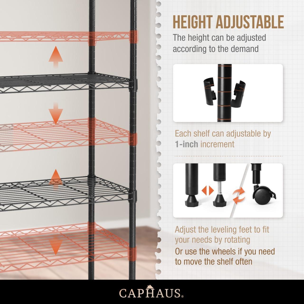 CAPHAUS NSF Commercial Grade Heavy Duty Wire Shelving w/ Wheels, w/ Liner, 36 x 18 x 76 5-Tier