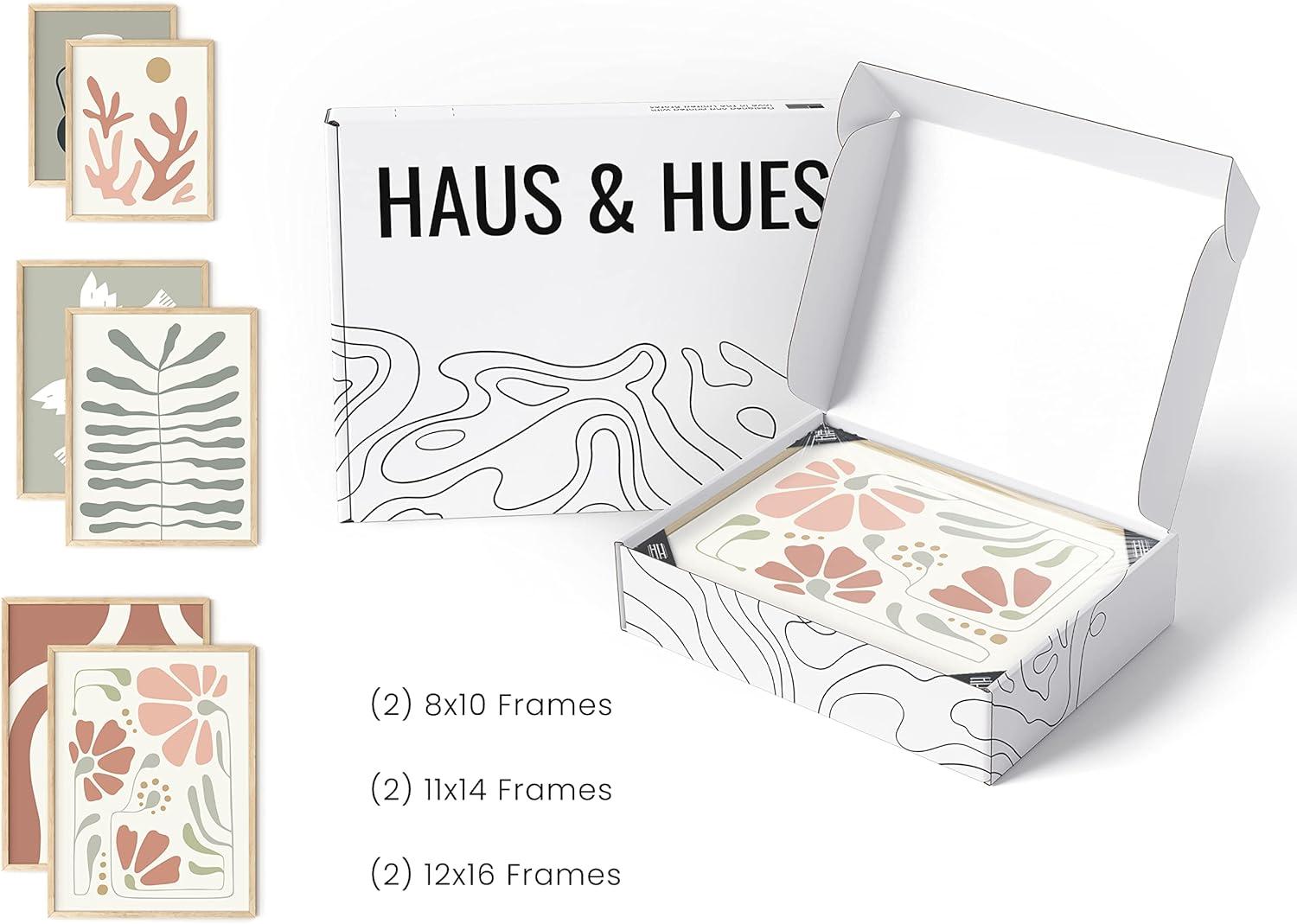 HAUS AND HUES Boho Pictures Framed Wall Art - Mid Century Modern Wall Art, Neutral Botanical Wall Art Framed, Coral Artwork, Gallery Wall Framed Art Set, Boho (Framed Beige)