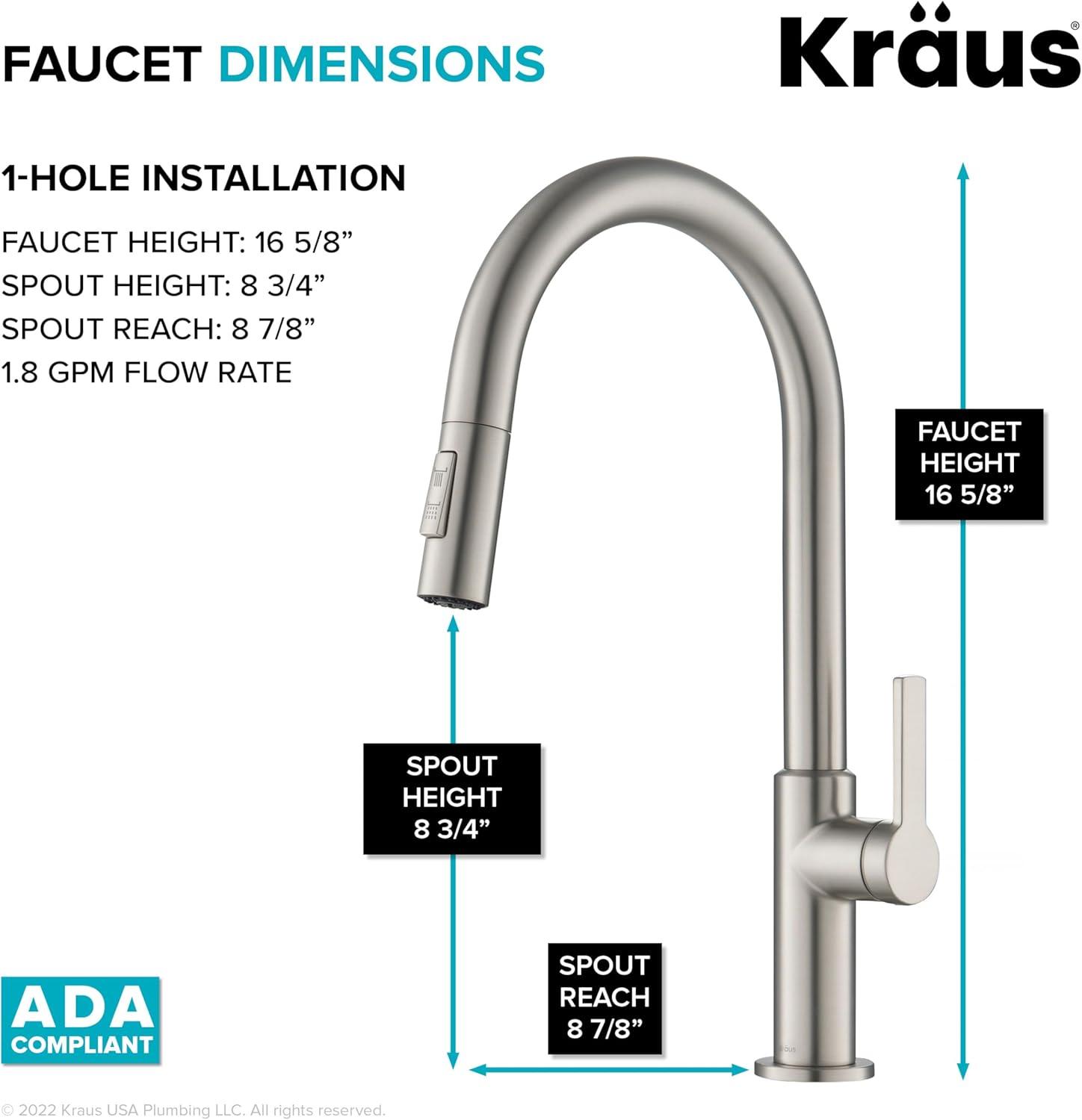 KRAUS Standart PRO 33” Drop In / Undermount Single Bowl 18-Gauge Stainless Steel Kitchen Sink And Pull Down Faucet In Spot-Free Stainless Steel