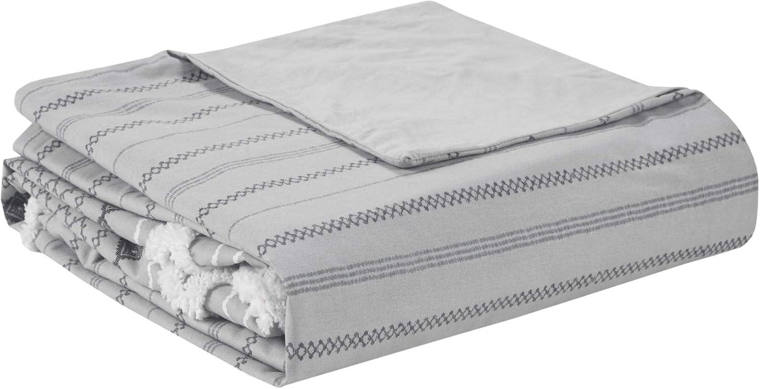 Gray Geometric Cotton King/Cal King Duvet Cover Set