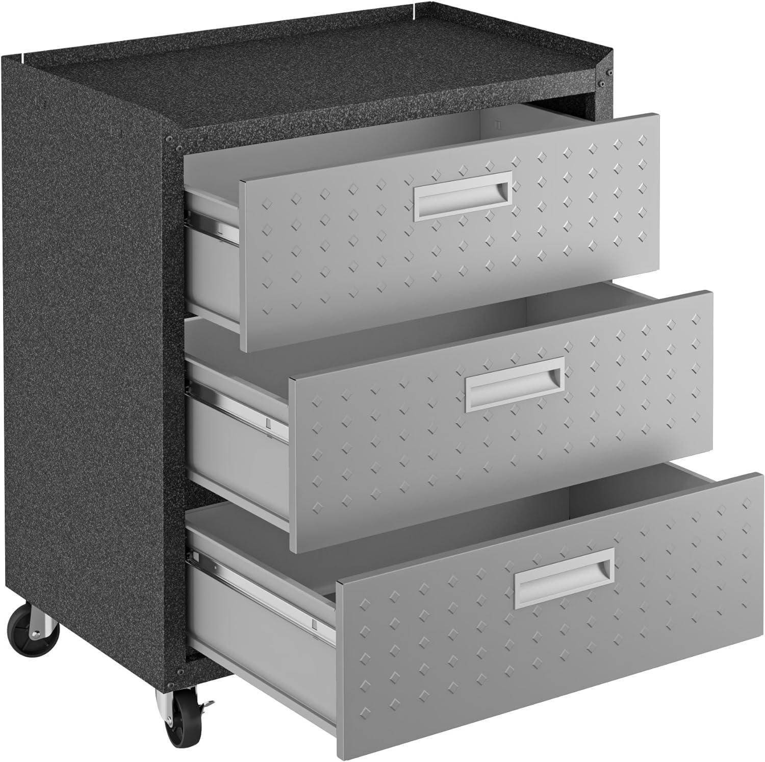 Fortress Textured Metal 31.5" Garage Mobile Chest with 3 Full Extension Drawers y