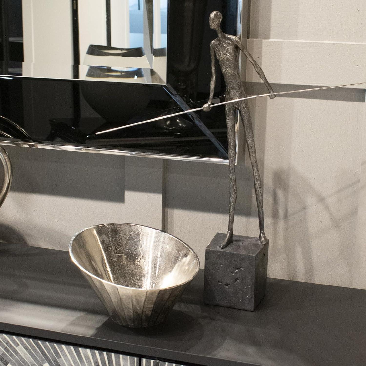 Howard Elliott Chiselled Metal Decorative Bowl for Centerpiece, Metal Bowl with Chiseled Texture, Accent Table Piece Decor for Home, Console Table, Dining Table & Living Room, 9.75 x 6 Inch, Silver