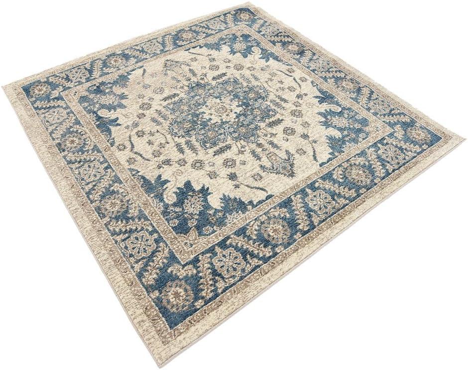 Salzburg Ivory and Gray Floral Square Indoor Rug, 5' x 5'