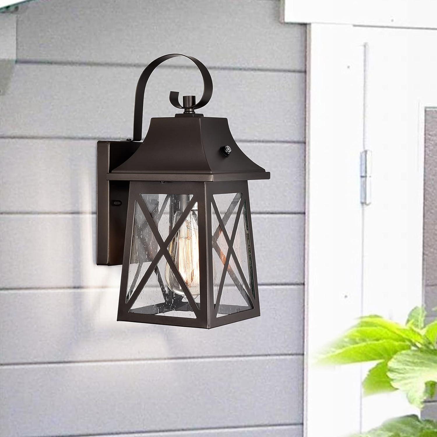 Farmhouse 1-Light Oil Rubbed Bronze Dusk to Dawn Outdoor Wall Lantern Sconce Porch Light Homedepot Light Fixtures