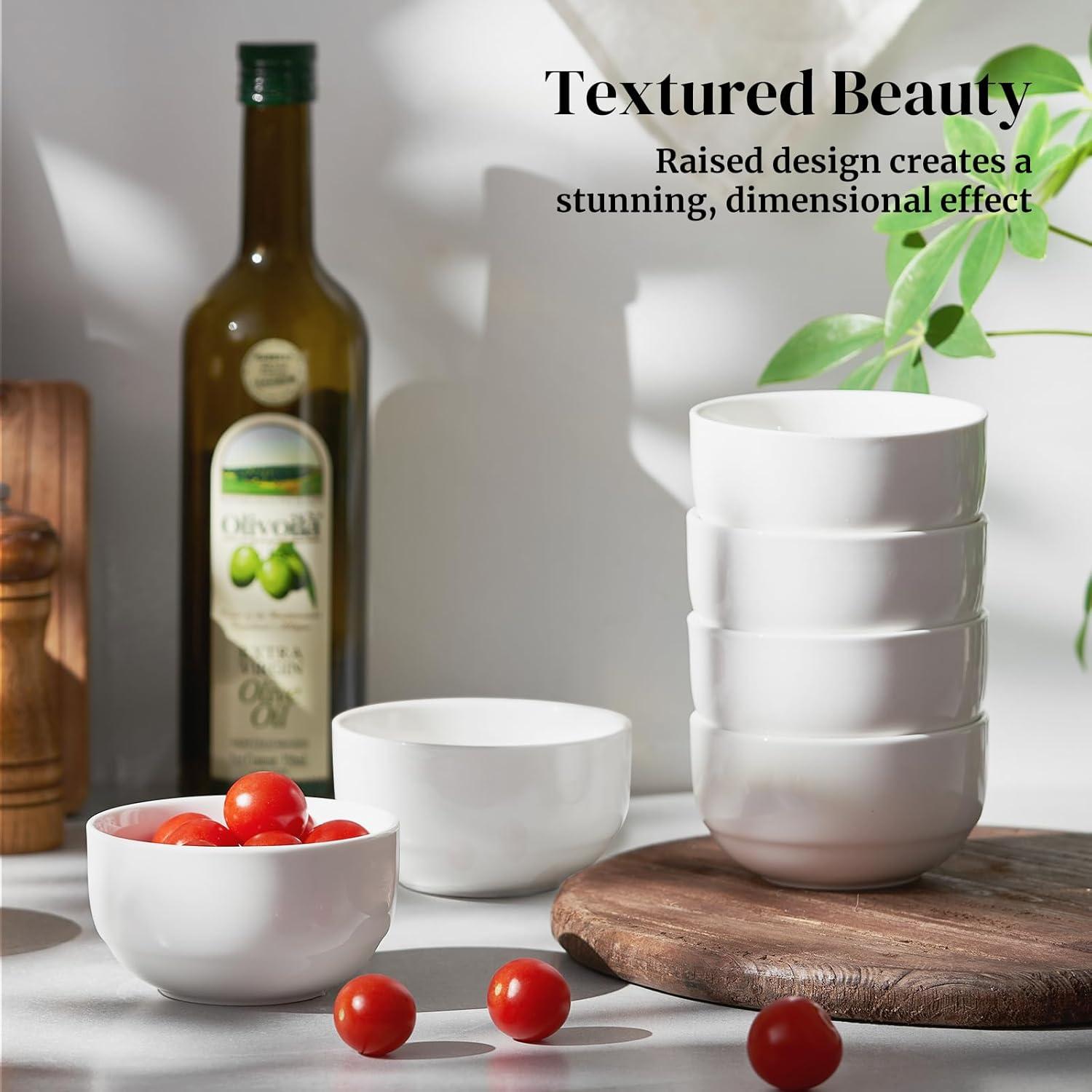 DOWAN 10 OZ Ice Cream Bowls - 4.25" Ceramic Dessert Bowl Set of 6 - Porcelain Small Bowls, Bouillon Cups for Side Dishes, Ice Cream, Oatmeal, Fruit, Portion Control - Dishwasher Microwave Safe