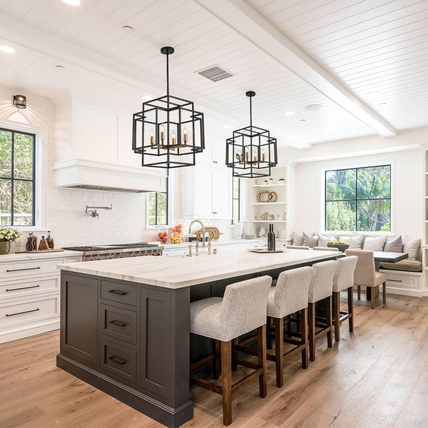 LovingAHome 4-Light Metal Lantern Tiered Pendant Lighting Fixtures Industrial Farmhouse Chandeliers