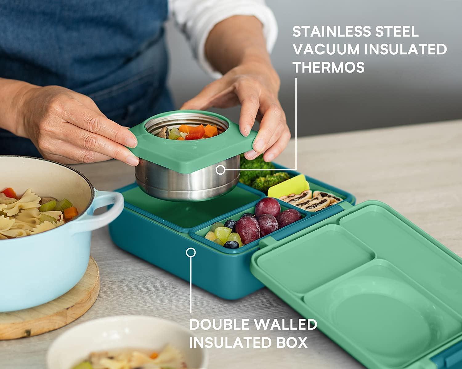 OMIEBox Insulated Bento Lunch Box with Leakproof Thermos Food Jar 3 Compartments