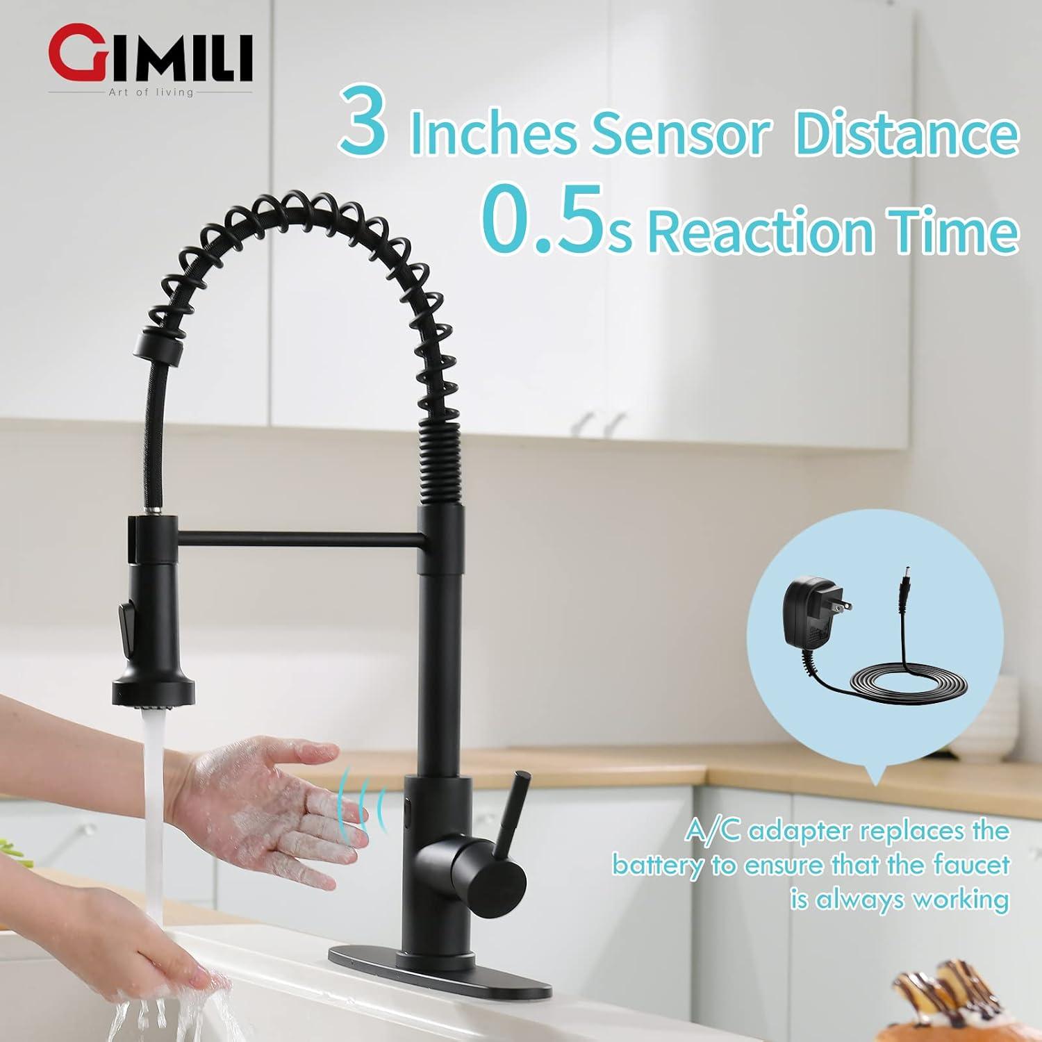 Matte Black Touchless Kitchen Faucet with Pull Down Sprayer