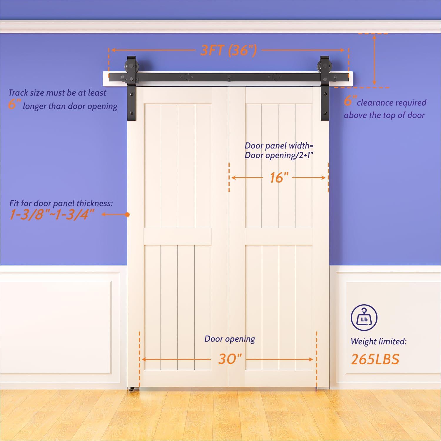 36" Bifold Barn Door Hardware Kit - Space Saving Folding Design, Corrosion-Resistant Black Spraying（bifold-36-2）