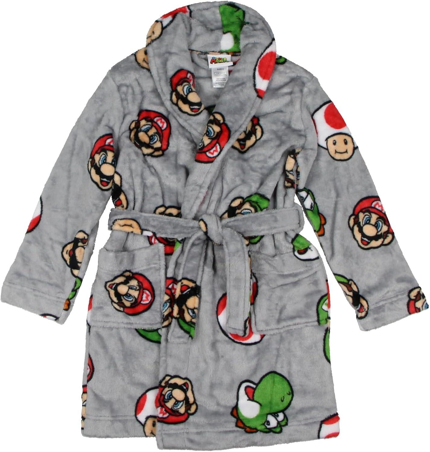 Nintendo Boys' Super Mario Yoshi and Super Mushroom Kids Fleece Robe (6)