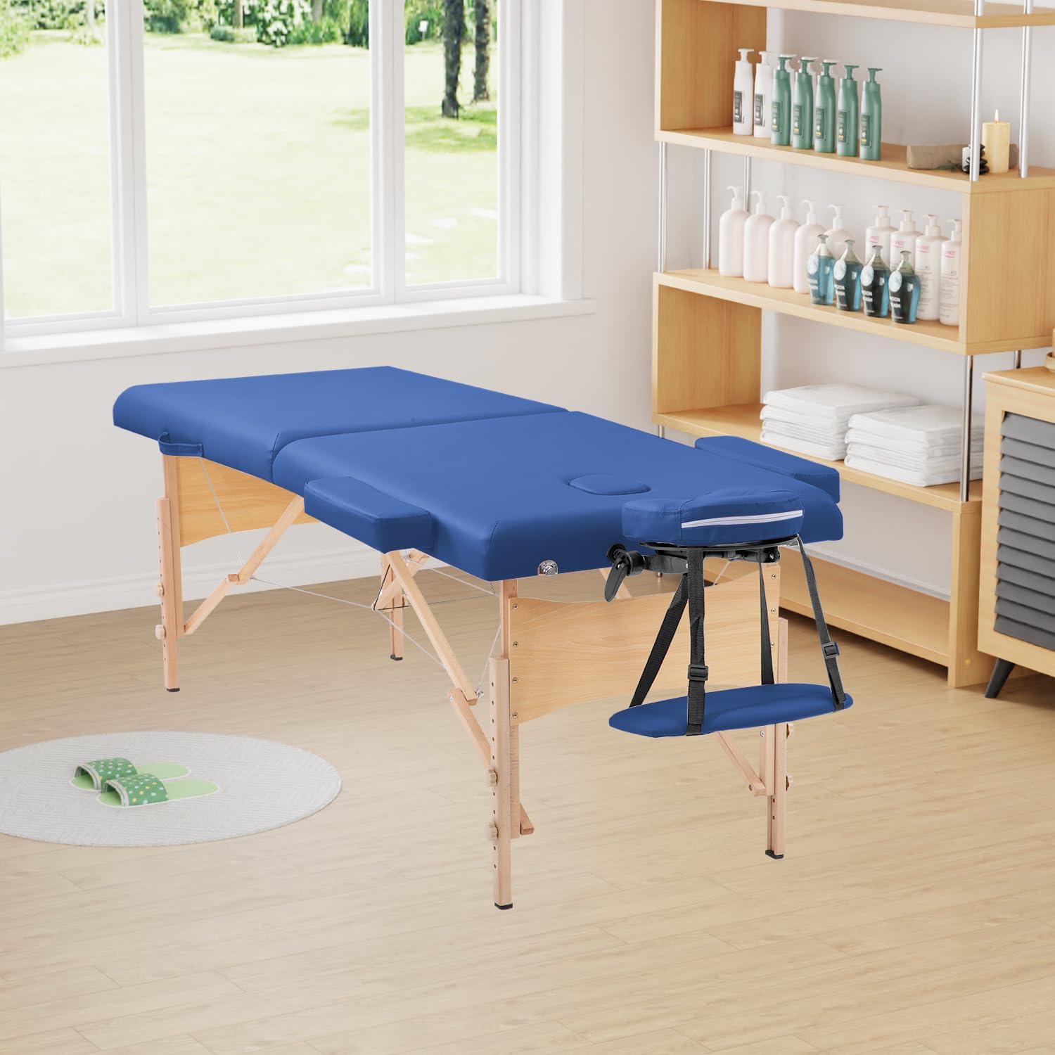 FDW Portable 84 Inches Long 28 Inchs Wide Hight Adjustable Table 2 Folding Massage Spa Facial Cradle Salon Bed W/Carry Case,Blue