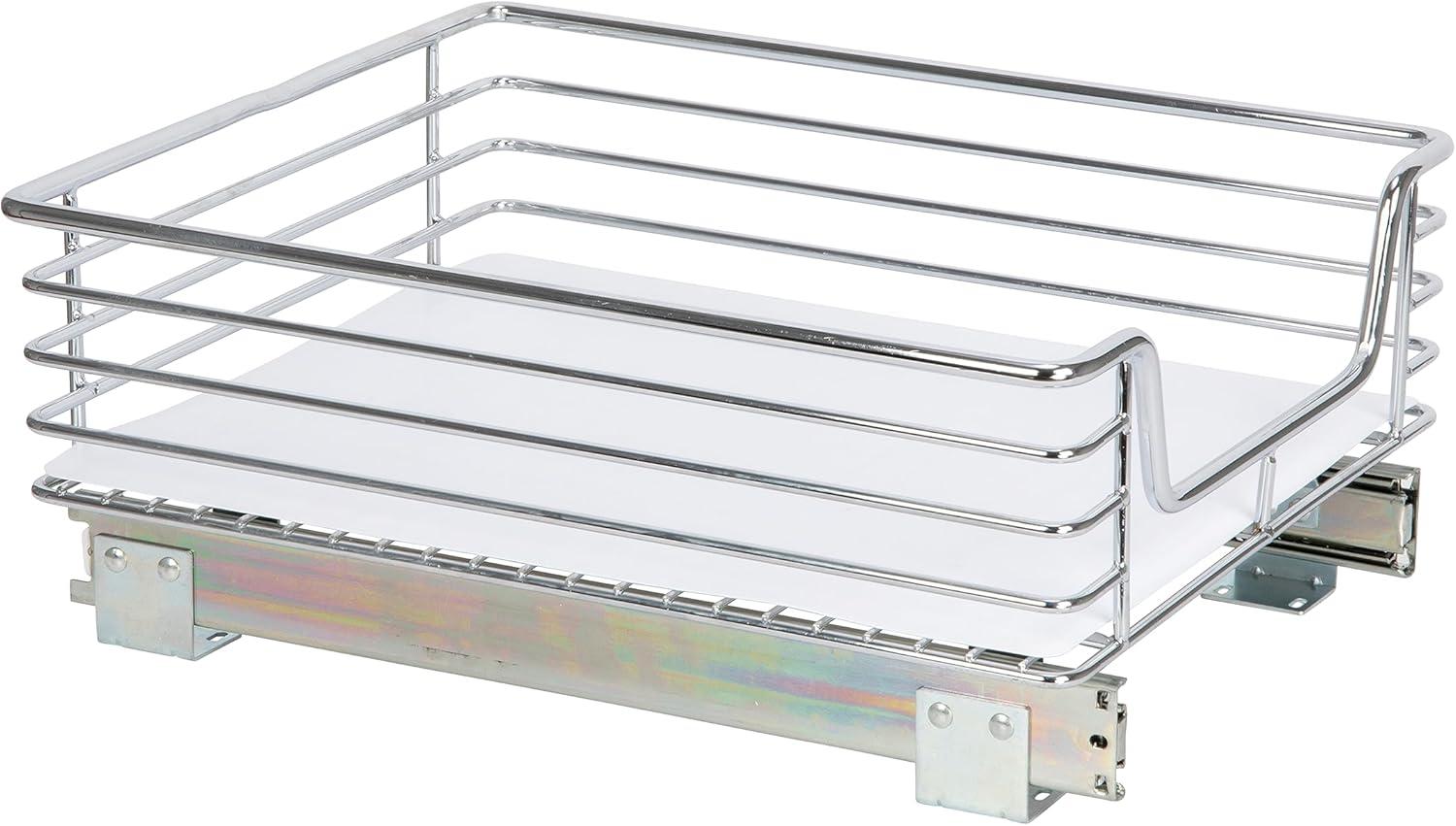 Household Essentials Glidez Chrome-Plated Steel Pull-Out/Slide-Out Storage Organizer with Plastic Liner for Under Cabinet Use - 1-Tier Design - Fits Standard Size Cabinet or Shelf, Chrome