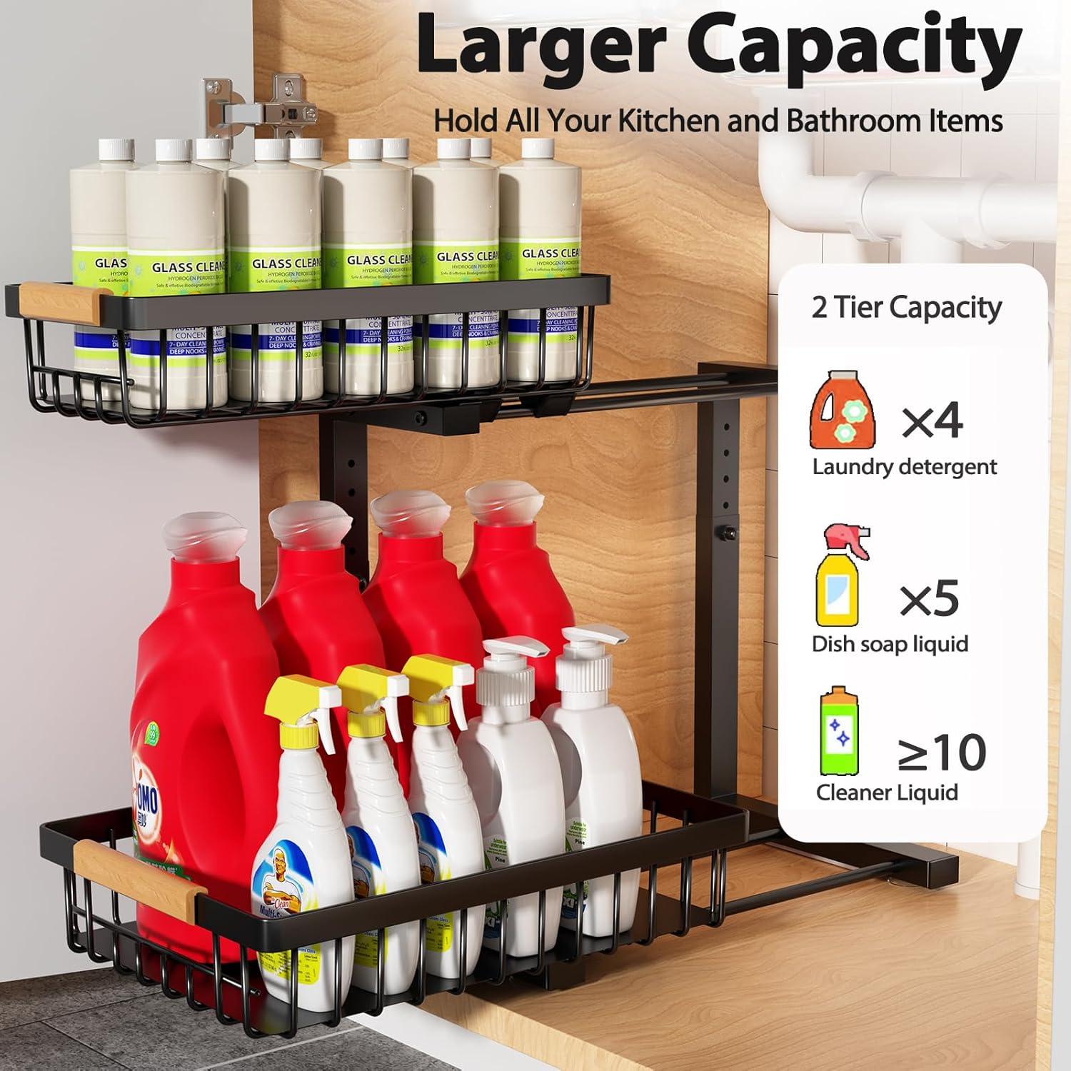 Rebrilliant Under Sink Organizer, 2 Tier Under Sink Organizers And Storage, Metal Slide Out Pull Out Cabinet Organizer ,2 Pack Sliding Drawer Organizer For Kitchen Bathroom Pantry