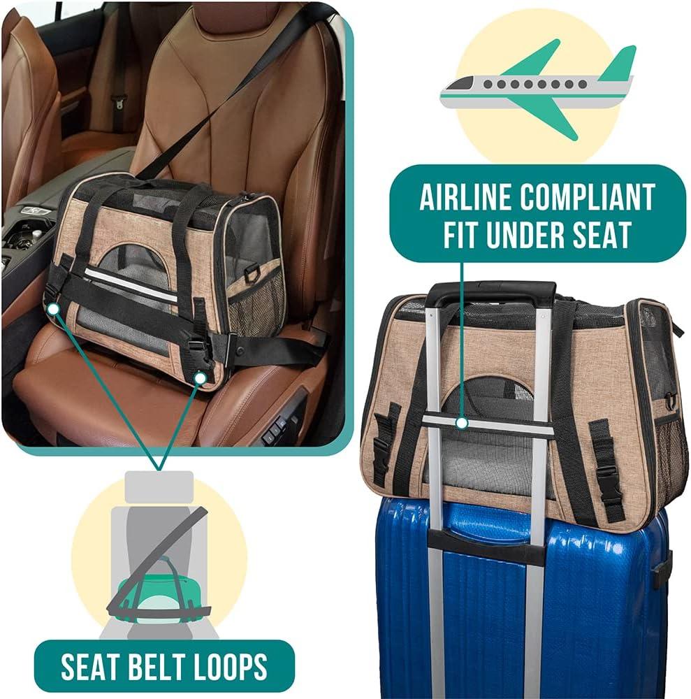 PetAmi Airline Approved Pet Carrier for Cat Dog, Soft Sided Travel Supplies Accessories, Ventilated Carrying Bag Kitten Puppy (Heather Taupe, Small)